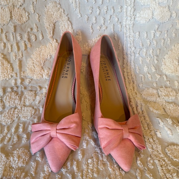 Journee Collection Shoes - Journee Collection Coral Pink Bow Pointed-Toe Flats #536